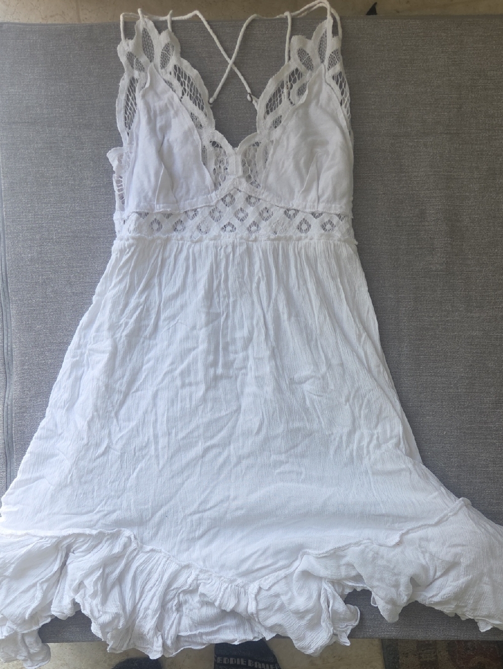 Free People White Lace-Trim Mini Dress